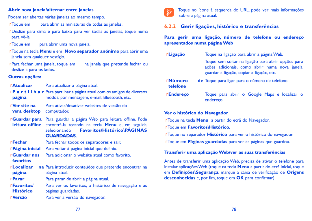 Alcatel IDOL X manual Gerir ligações, histórico e transferências 