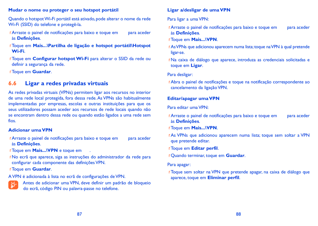 Alcatel IDOL X manual Ligar a redes privadas virtuais 