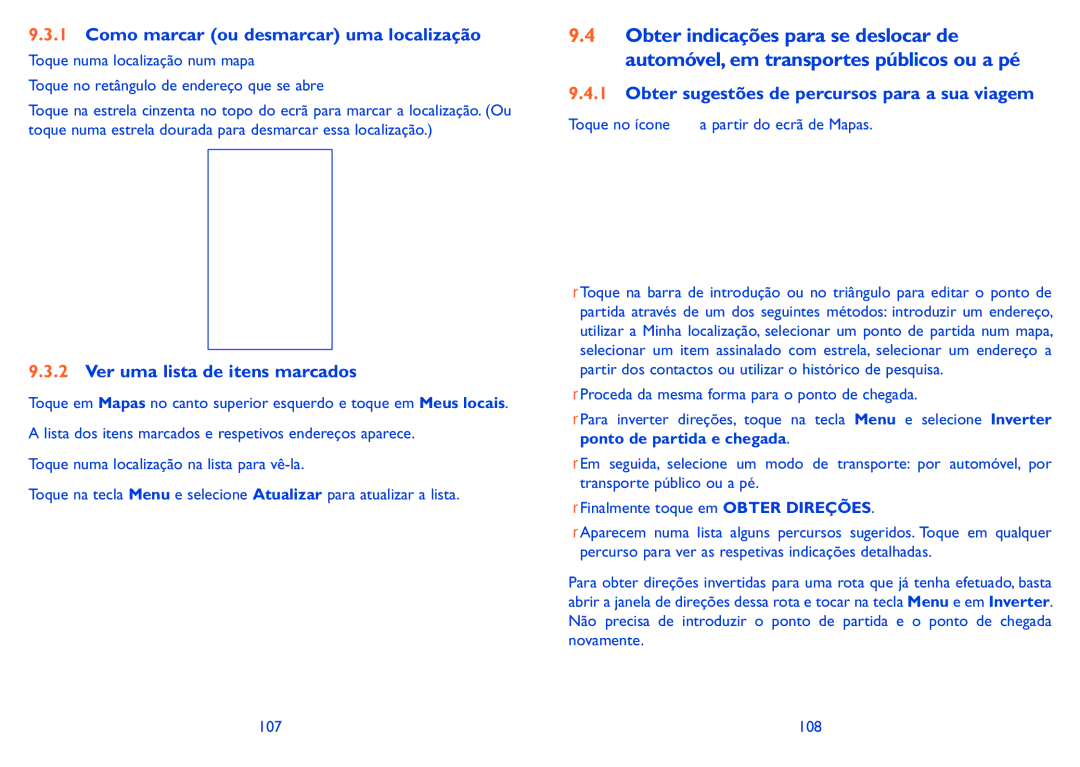 Alcatel IDOL X manual Como marcar ou desmarcar uma localização, Ver uma lista de itens marcados, 108 