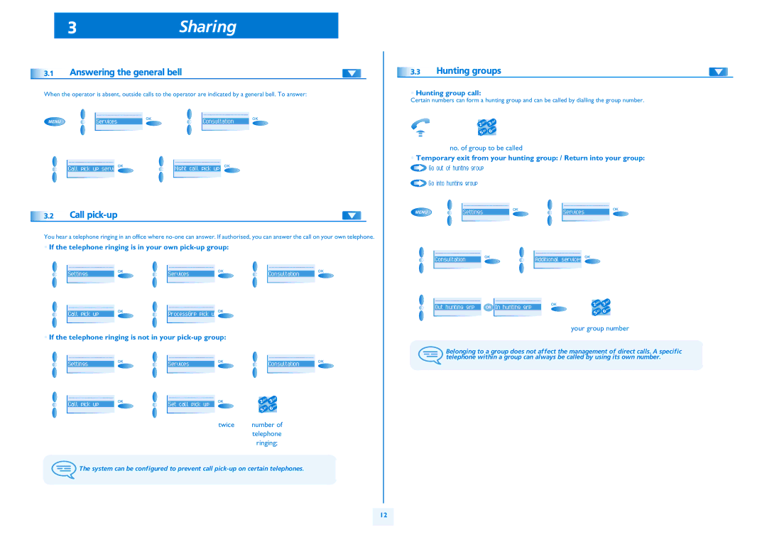 Alcatel IPTOUCH 300 manual 3Sharing, Answering the general bell, Call pick-up, Hunting groups 