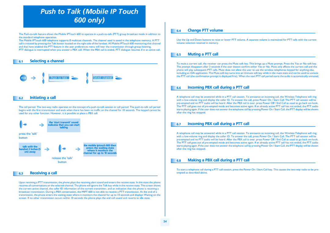 Alcatel IPTOUCH 300 manual Push to Talk Mobile IP Touch Only 