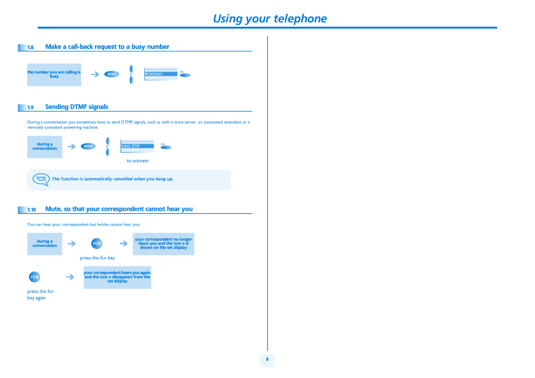 Alcatel IPTOUCH 300 manual Using your telephone, Make a call-back request to a busy number, Sending Dtmf signals 