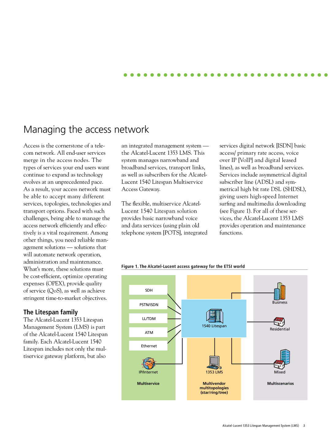 Alcatel-Lucent 1353 manual Managing the access network, Litespan family 