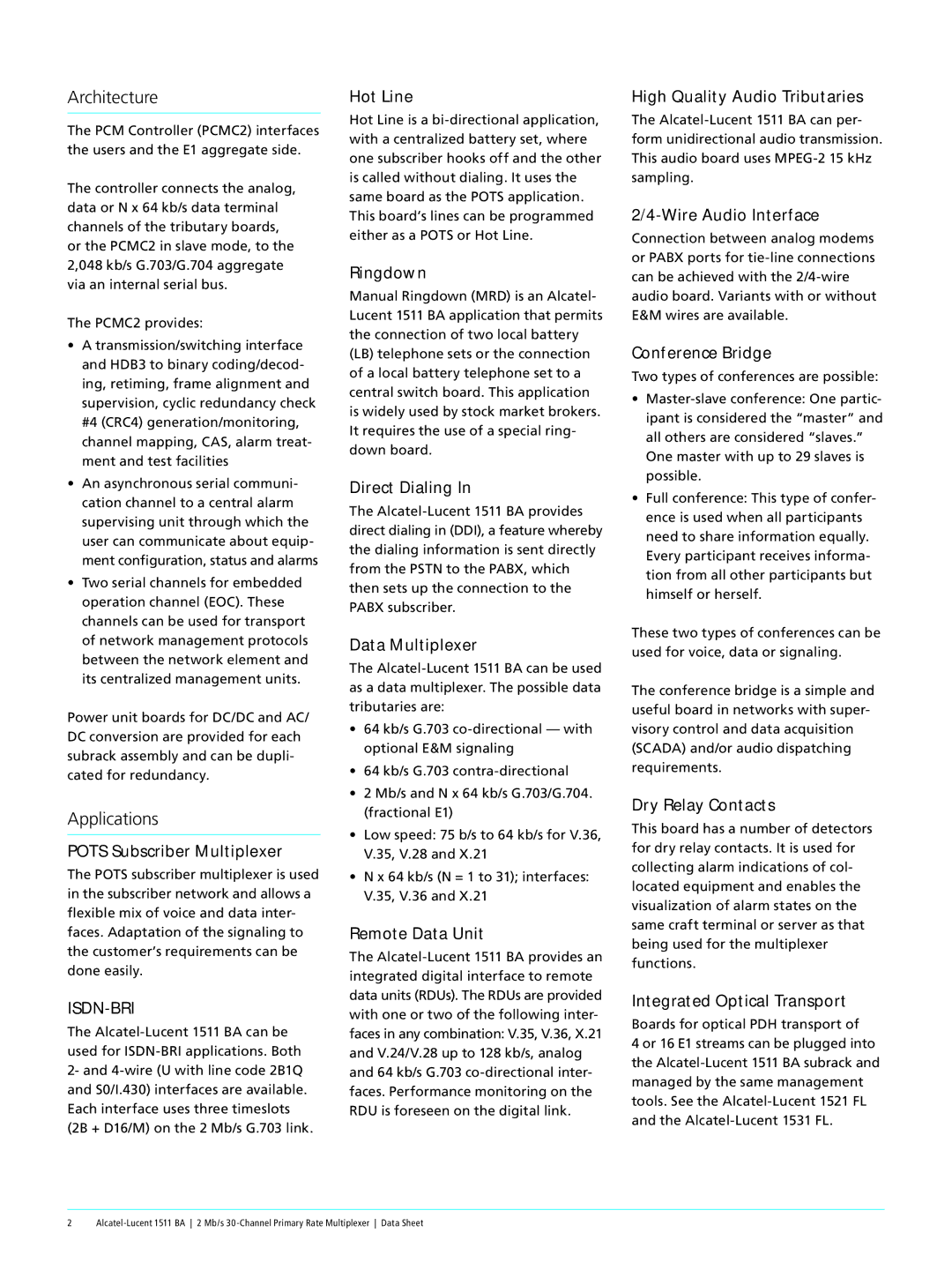 Alcatel-Lucent 1511 BA manual Architecture, Applications 