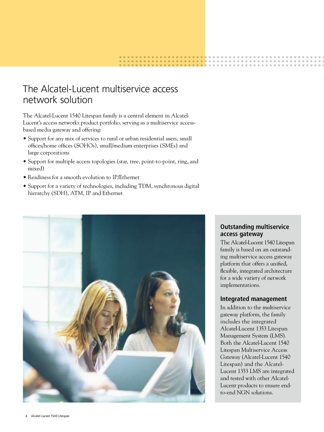 Alcatel-Lucent 1540 manual Alcatel-Lucent multiservice access network solution, Integrated management 