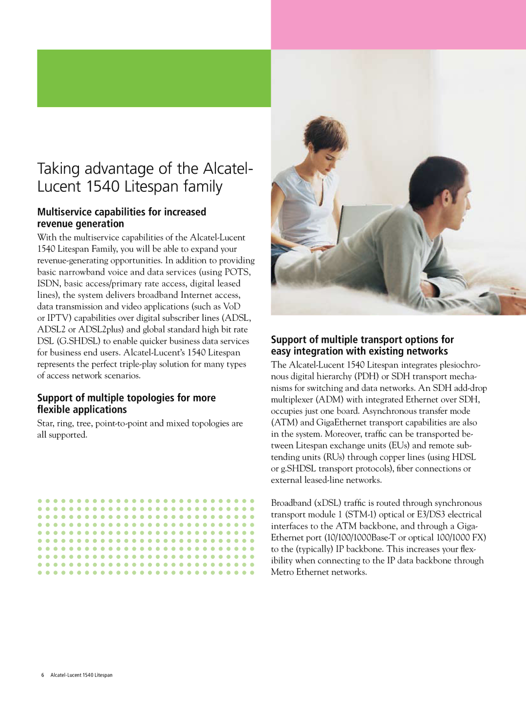 Alcatel-Lucent 1540 manual Multiservice capabilities for increased revenue generation 