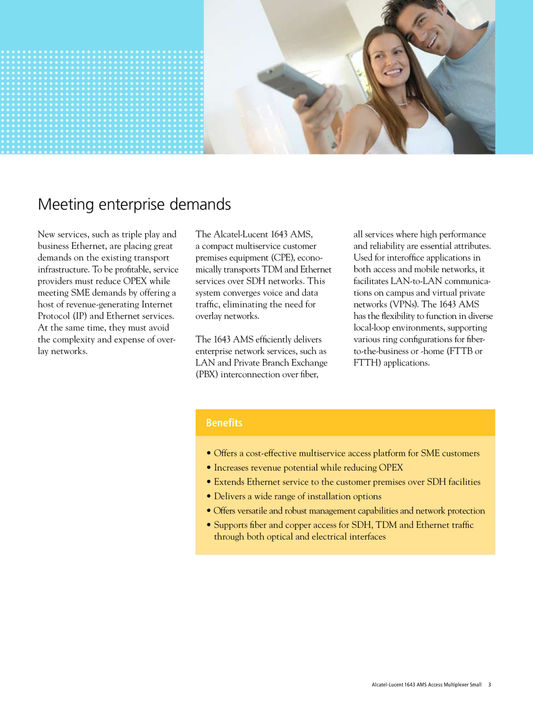 Alcatel-Lucent 1643 AMS manual Meeting enterprise demands, Benefits 