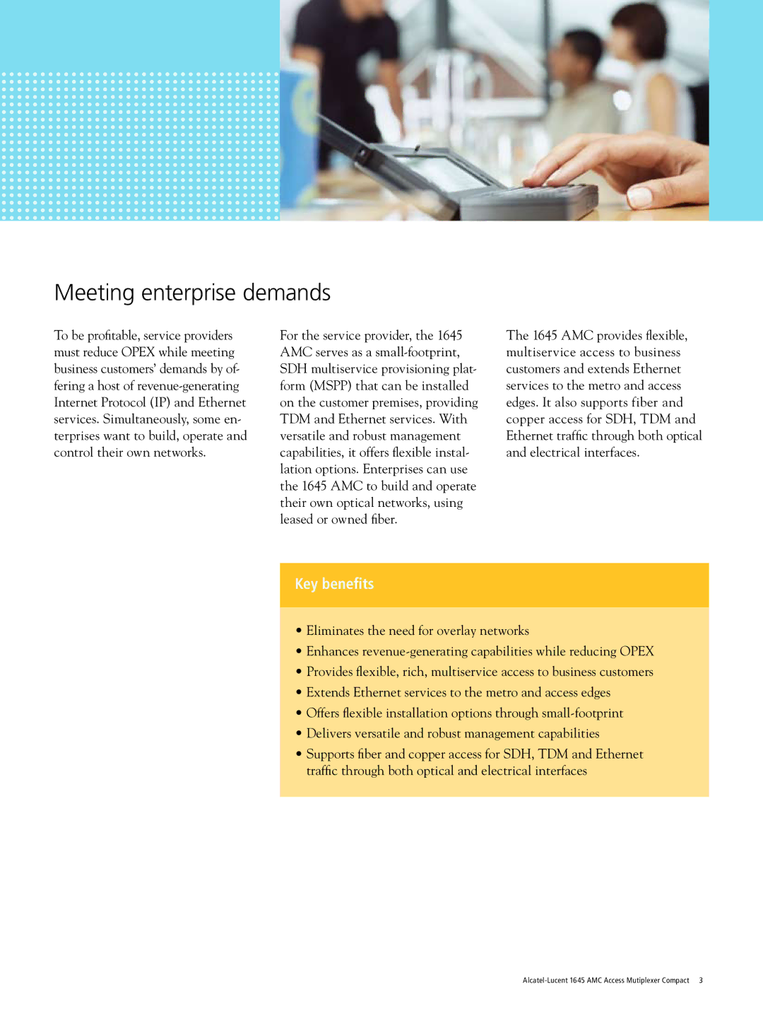 Alcatel-Lucent 1645 AMC manual Meeting enterprise demands 