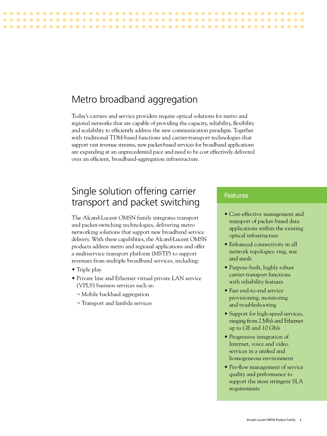 Alcatel-Lucent 1660, 1662 manual Metro broadband aggregation, Progressive integration 