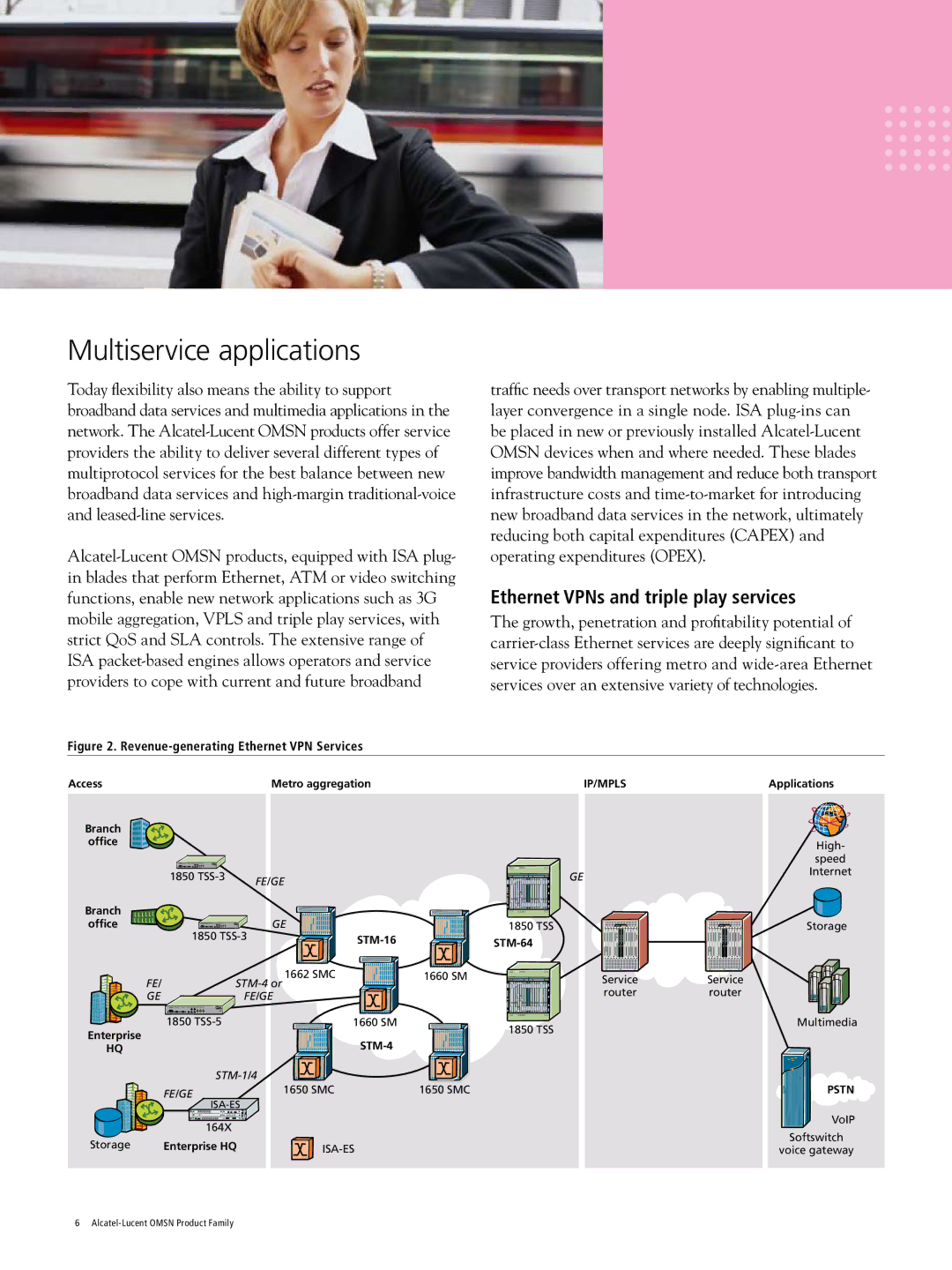 Alcatel-Lucent 1662, 1660 manual Multiservice applications, Ethernet VPNs and triple play services 