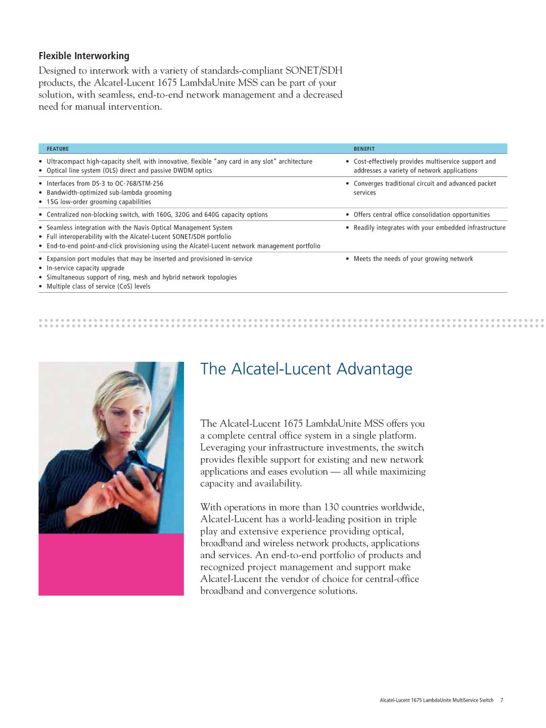 Alcatel-Lucent 1675 manual Alcatel-Lucent Advantage, Flexible Interworking 