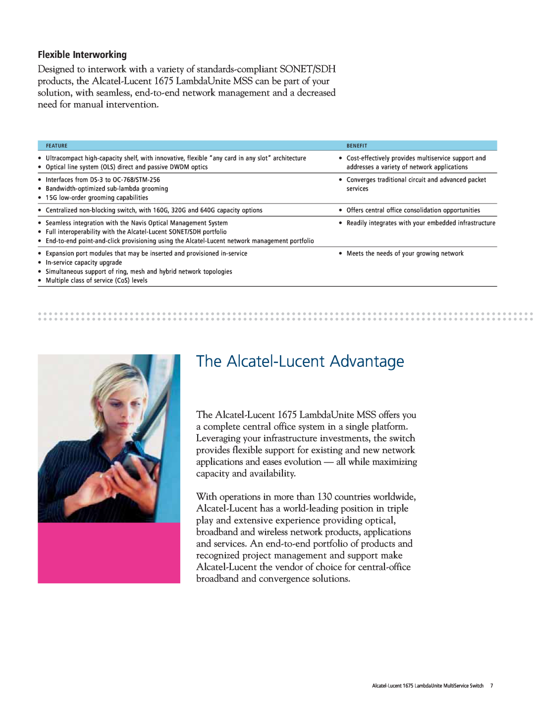Alcatel-Lucent 1675 manual The Alcatel-Lucent Advantage, Flexible Interworking 