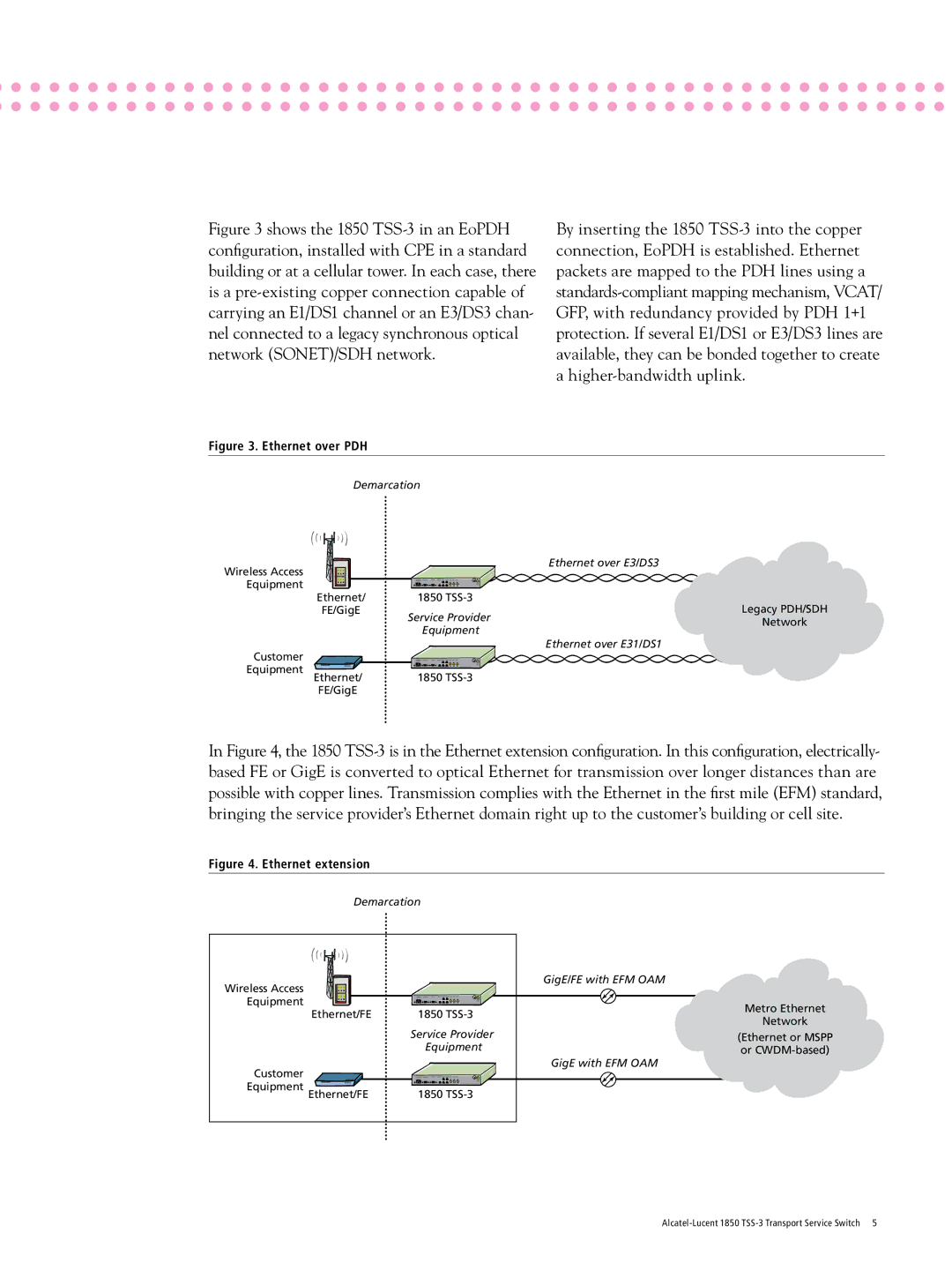 Alcatel-Lucent 1850 TSS-3 manual Network SONET/SDH network, Ethernet over PDH 