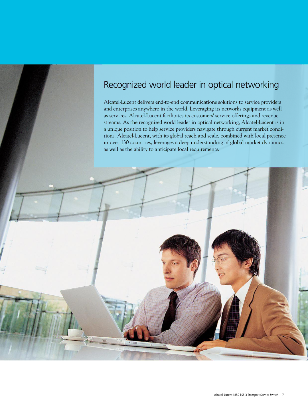 Alcatel-Lucent 1850 TSS-3 manual Recognized world leader in optical networking 