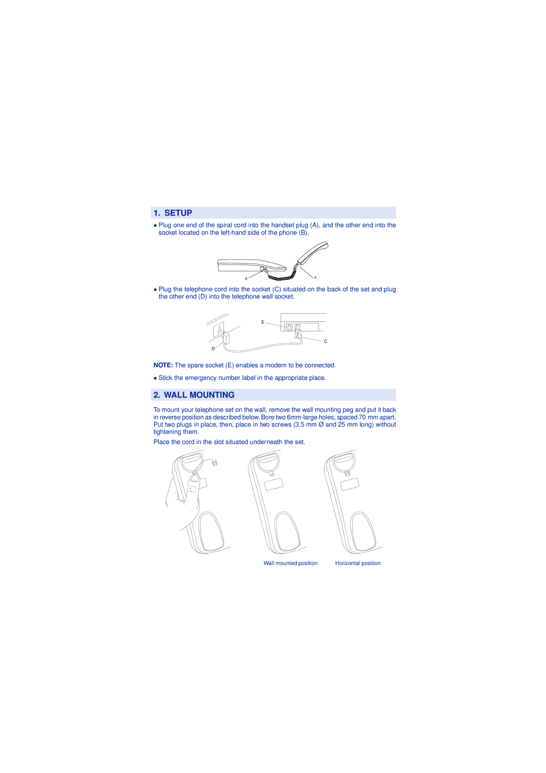 Alcatel-Lucent 22 manual Setup, Wall Mounting 