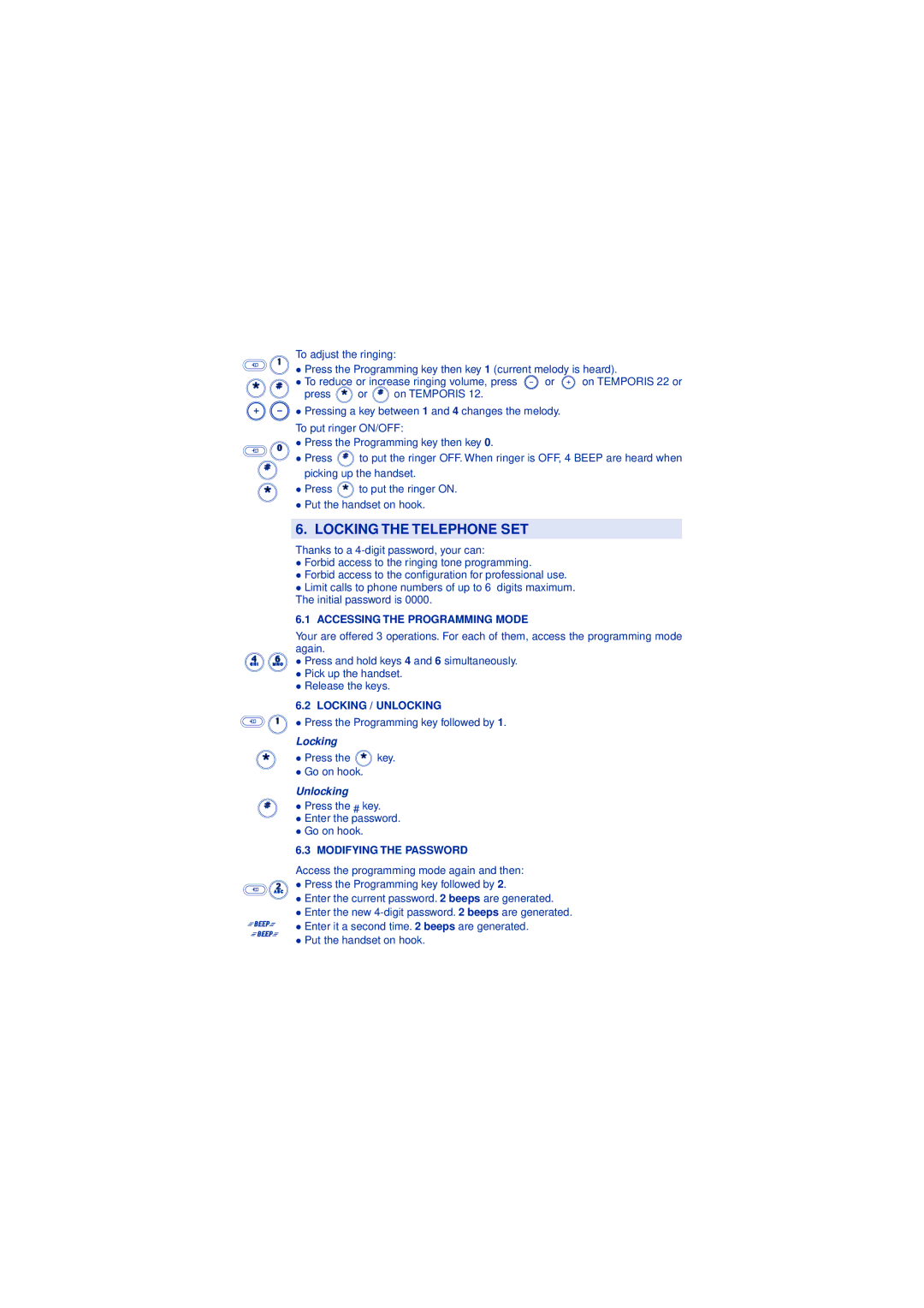 Alcatel-Lucent 22 manual Locking the Telephone SET, Unlocking 