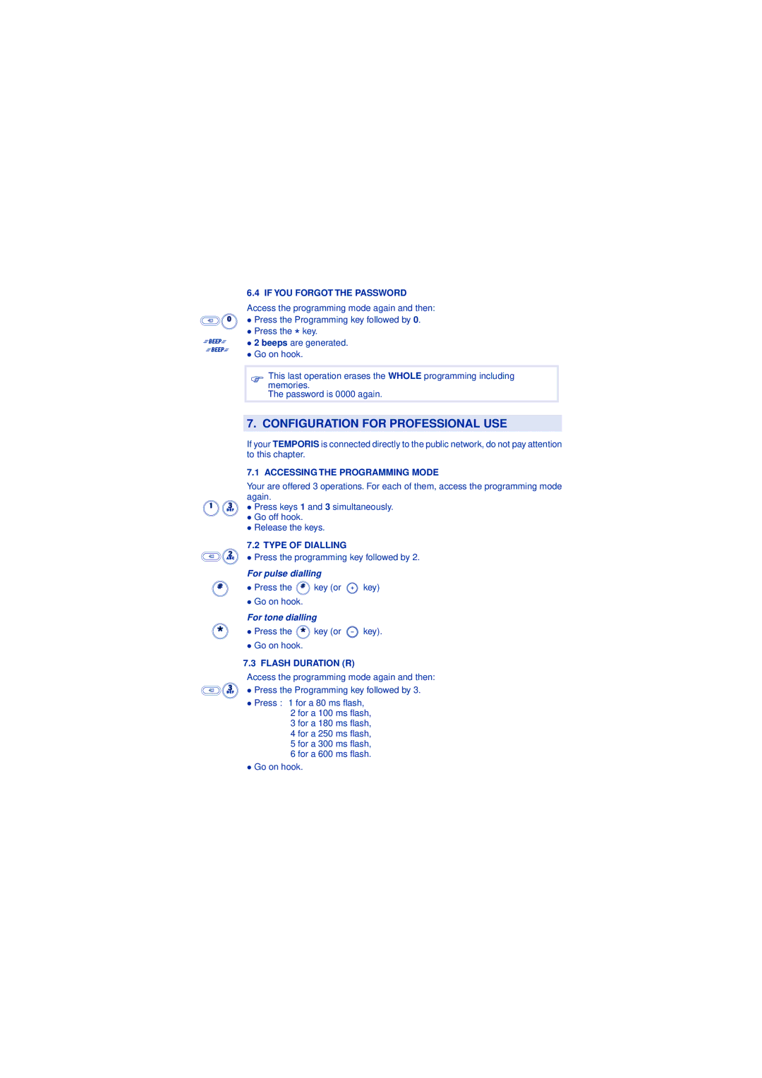 Alcatel-Lucent 22 manual Configuration for Professional USE, For pulse dialling, For tone dialling 