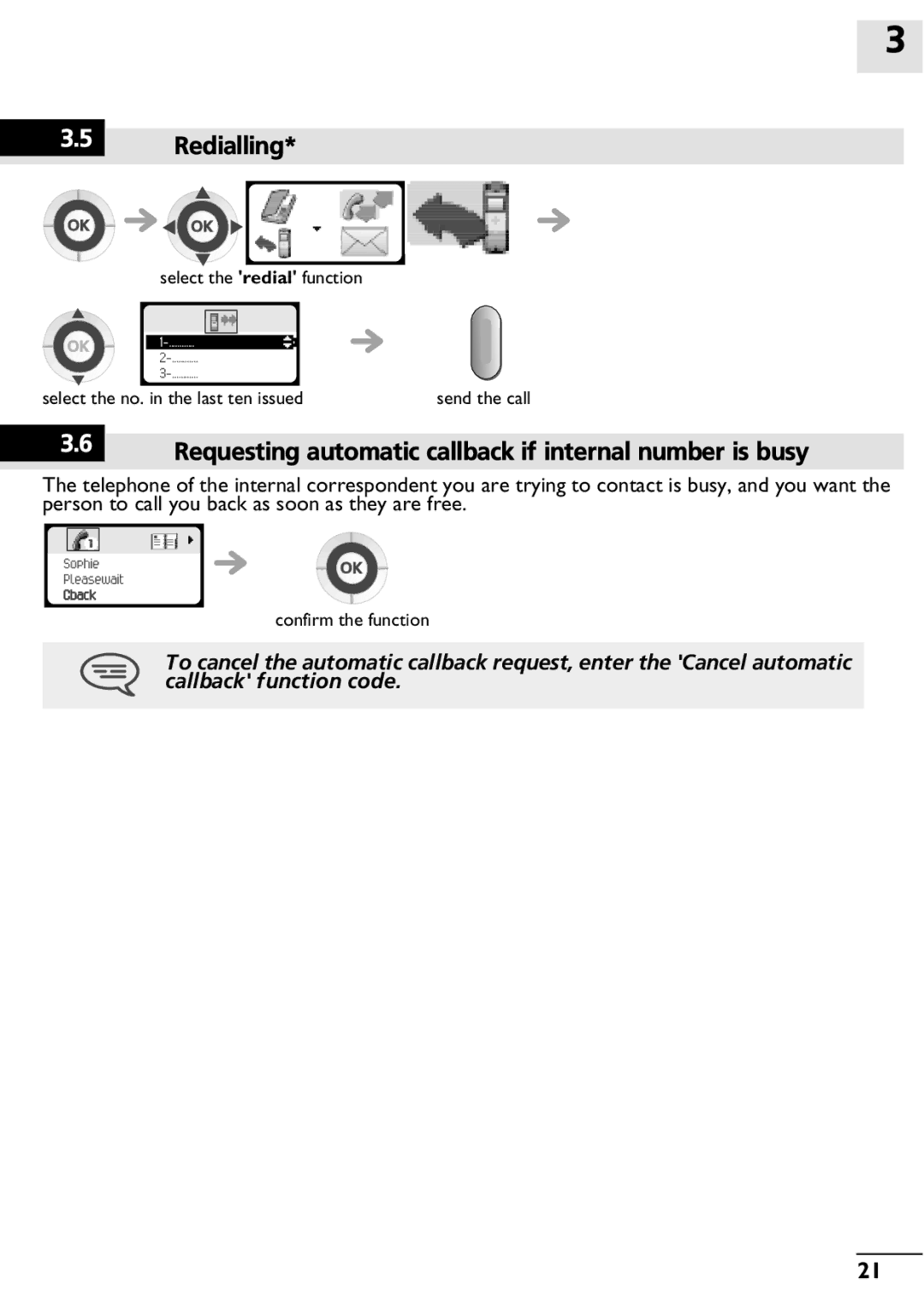 Alcatel-Lucent 400, 300 manual Redialling, Requesting automatic callback if internal number is busy 