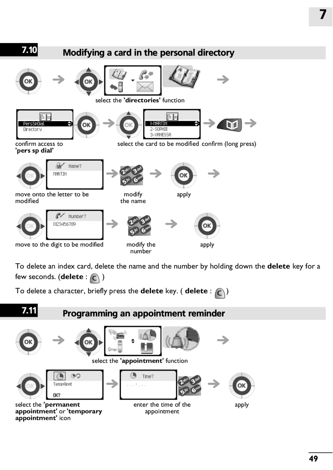 Alcatel-Lucent 400, 300 manual Modifying a card in the personal directory, Programming an appointment reminder 