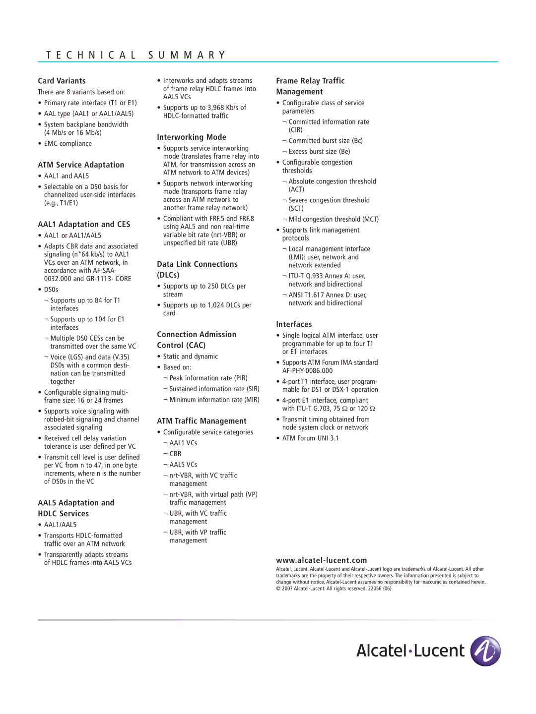 Alcatel-Lucent 3600 manual C H N I C a L S U M M a R Y 