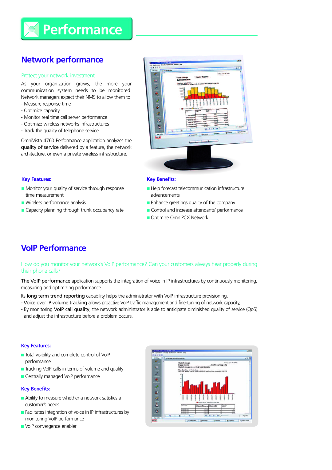 Alcatel-Lucent 4760 manual Network performance, VoIP Performance, Key Features, Key Benefits 
