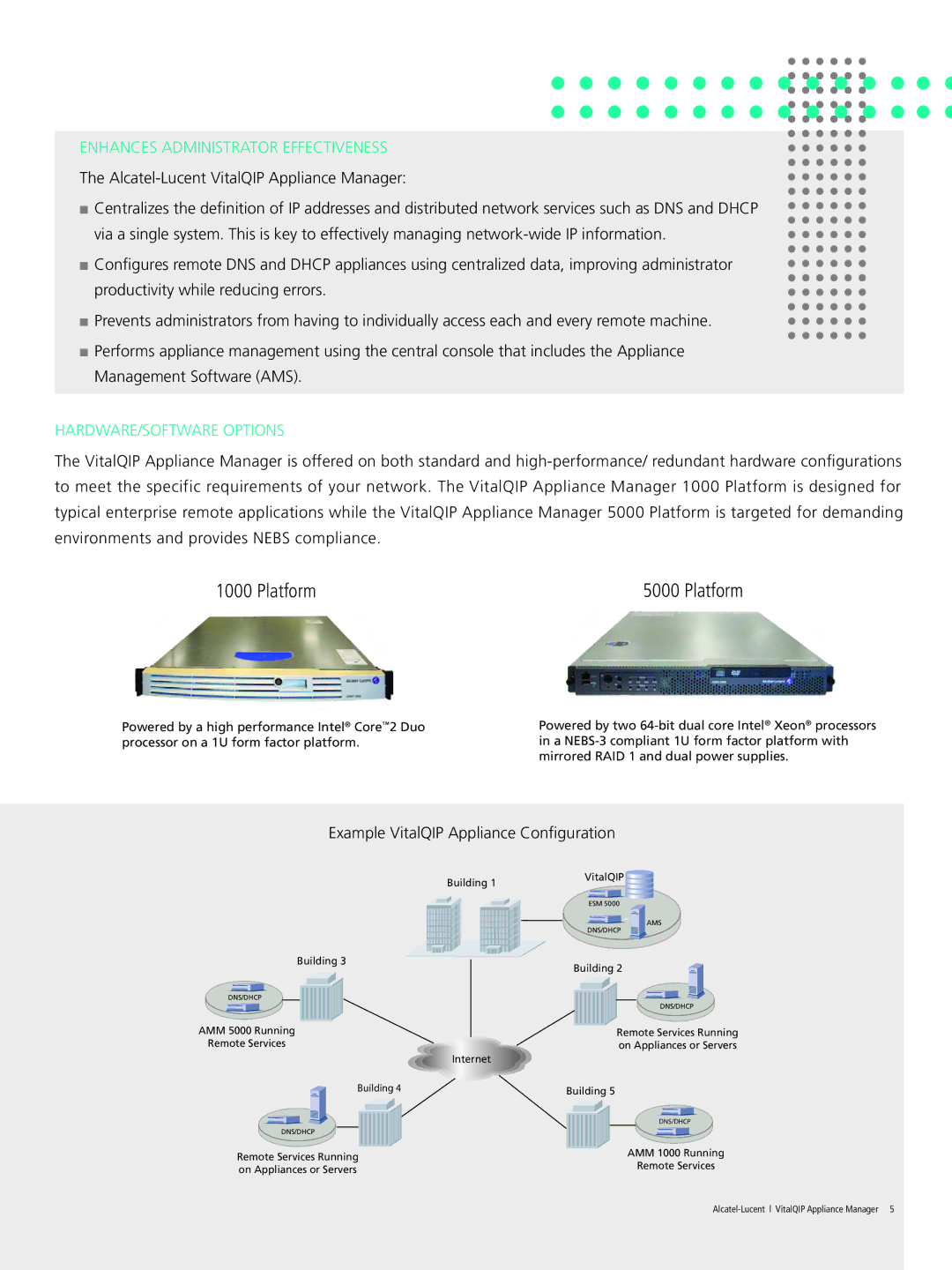 Alcatel-Lucent 5000 manual Enhances Administrator Effectiveness, HARDWARE/software Options 