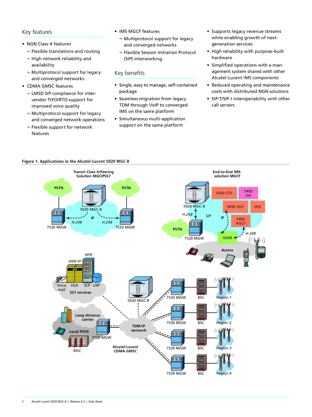 Alcatel-Lucent 5020 MGC-8 manual Key features, Key benefits 