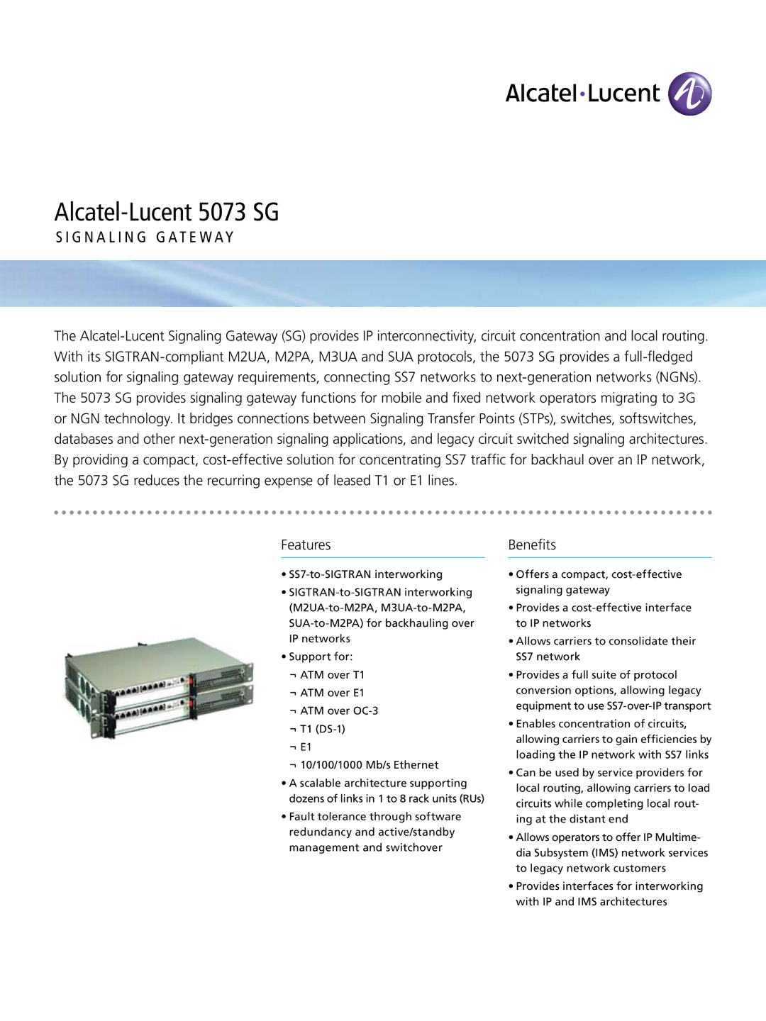 Alcatel-Lucent 5073 manual Features, Benefits 