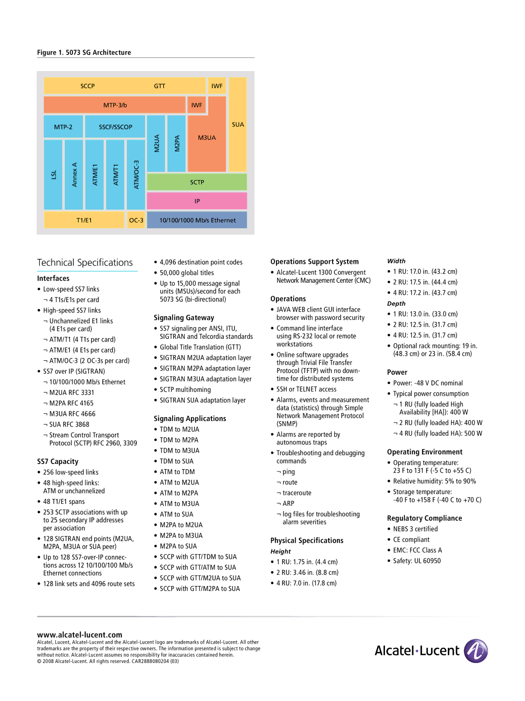 Alcatel-Lucent 5073 manual Technical Specifications 