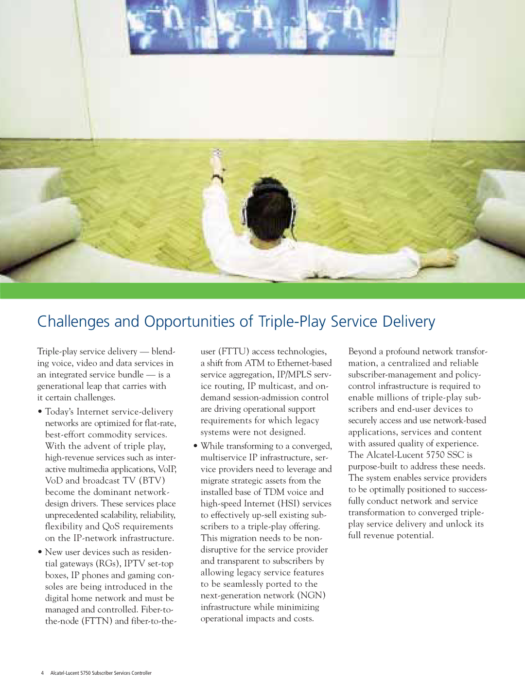 Alcatel-Lucent 5750 SSC manual Challenges and Opportunities of Triple-Play Service Delivery 