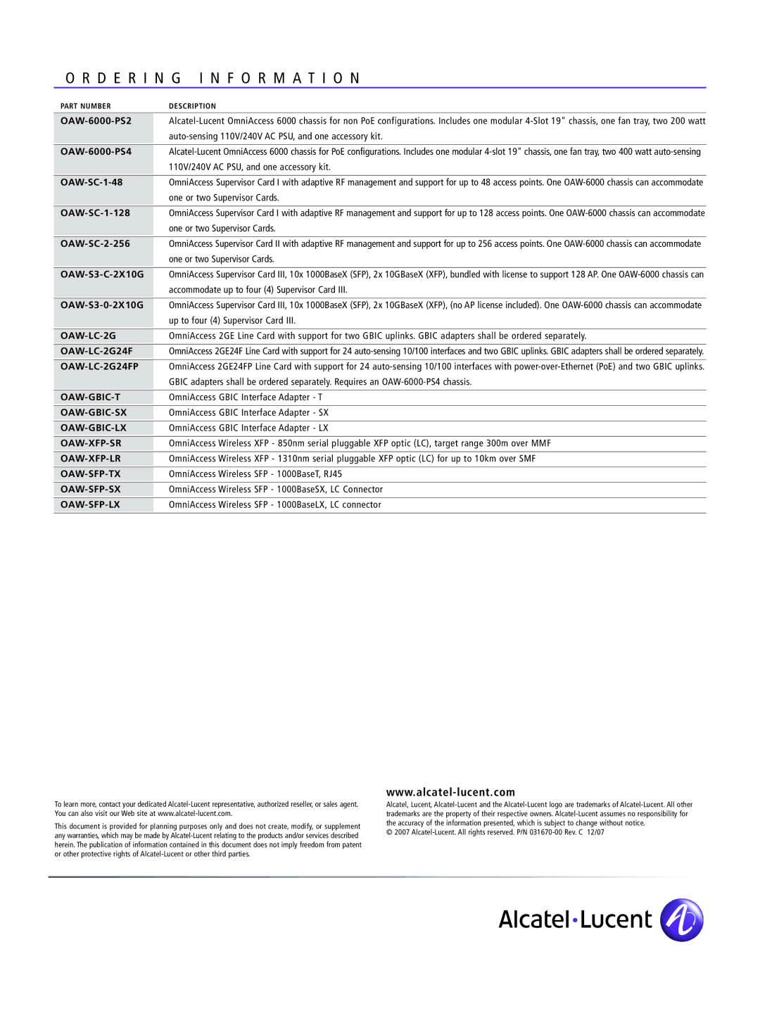 Alcatel-Lucent 6000 manual ORD ER I NG Informa Tion 