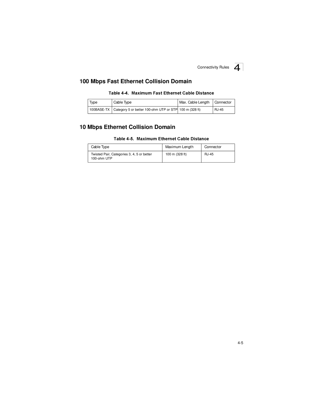 Alcatel-Lucent 6300-24 manual Mbps Fast Ethernet Collision Domain, Mbps Ethernet Collision Domain, 100 m 328 ft RJ-45 