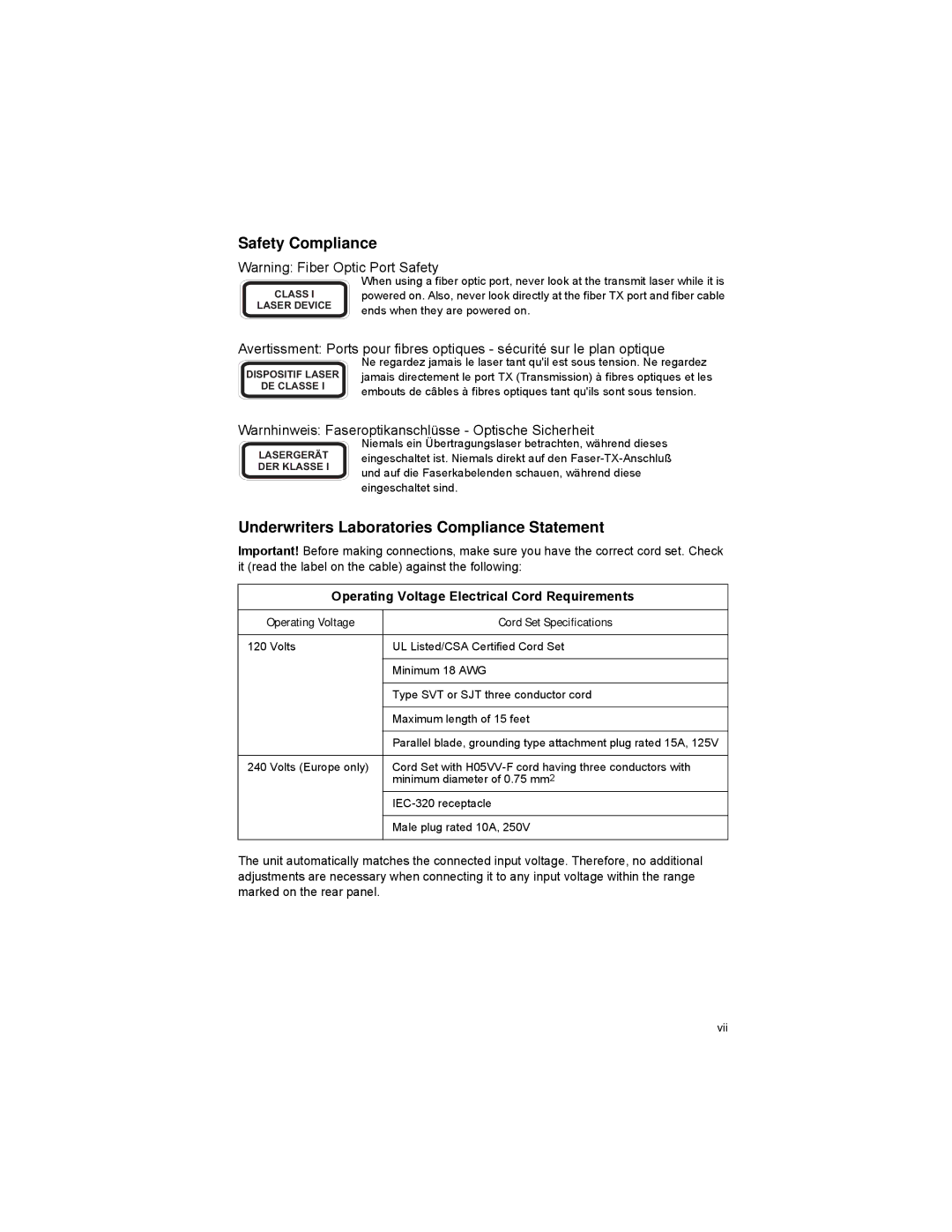 Alcatel-Lucent 6300-24 manual Safety Compliance, Underwriters Laboratories Compliance Statement, Vii 