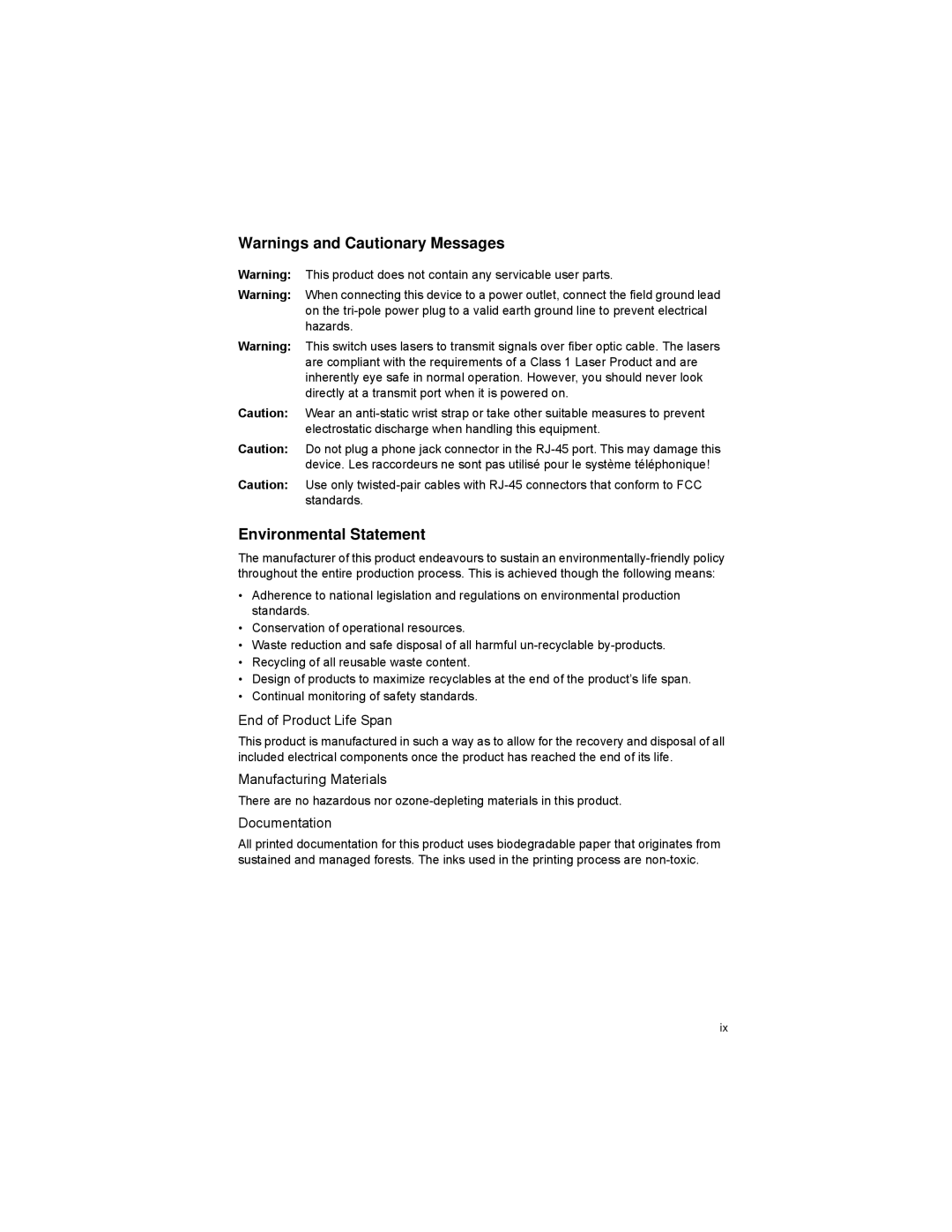 Alcatel-Lucent 6300-24 manual Environmental Statement, End of Product Life Span, Manufacturing Materials, Documentation 