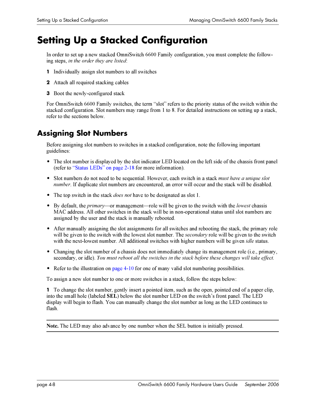 Alcatel-Lucent 6600 manual Setting Up a Stacked Configuration, Assigning Slot Numbers 