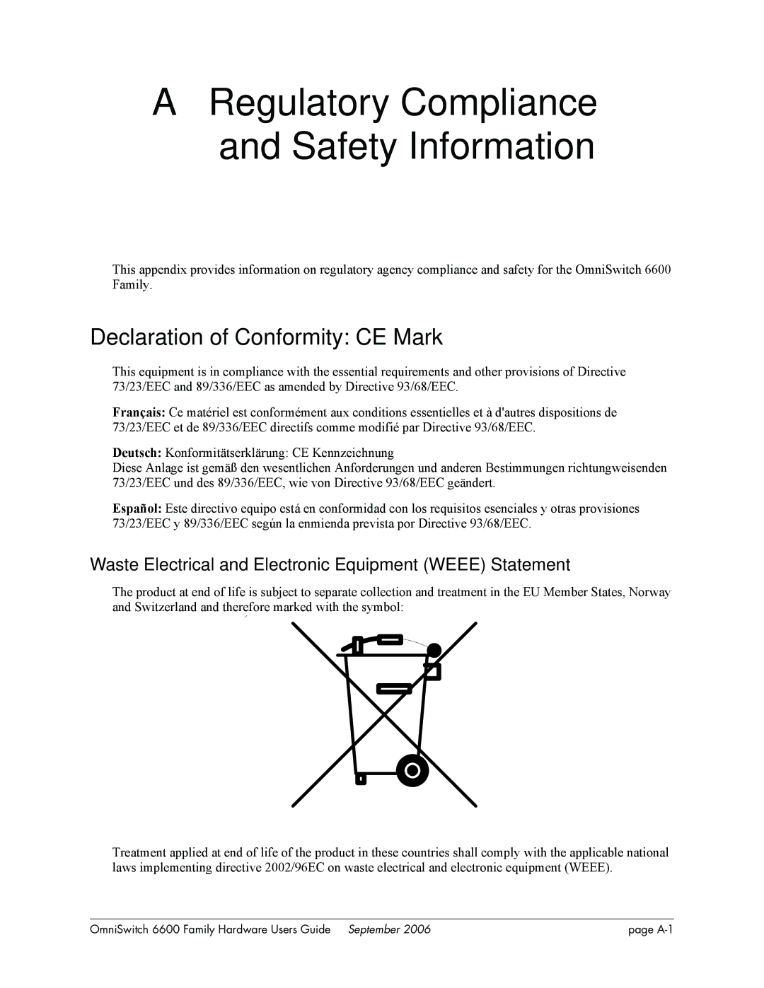 Alcatel-Lucent 6600 manual Declaration of Conformity CE Mark, Waste Electrical and Electronic Equipment Weee Statement 