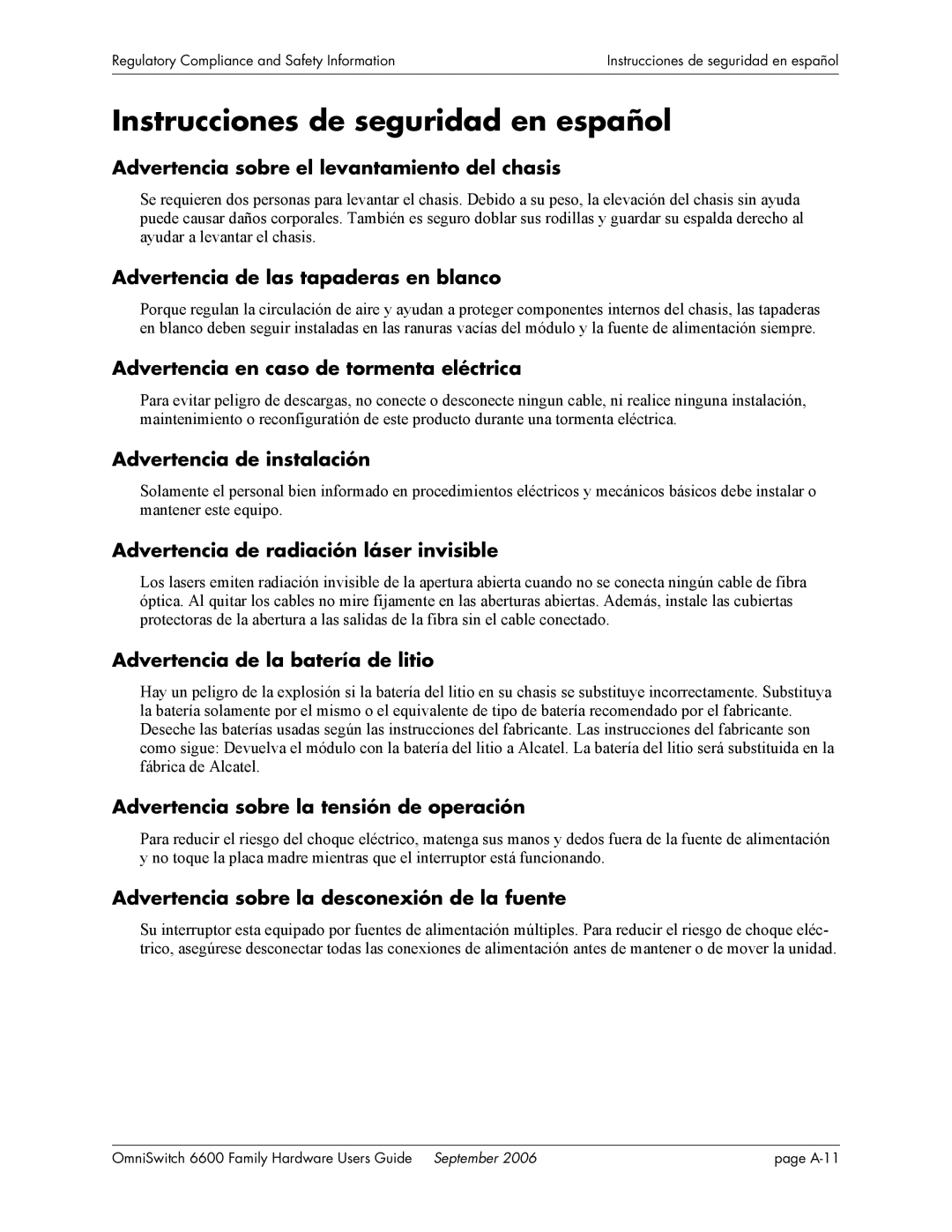 Alcatel-Lucent 6600 manual Instrucciones de seguridad en español 