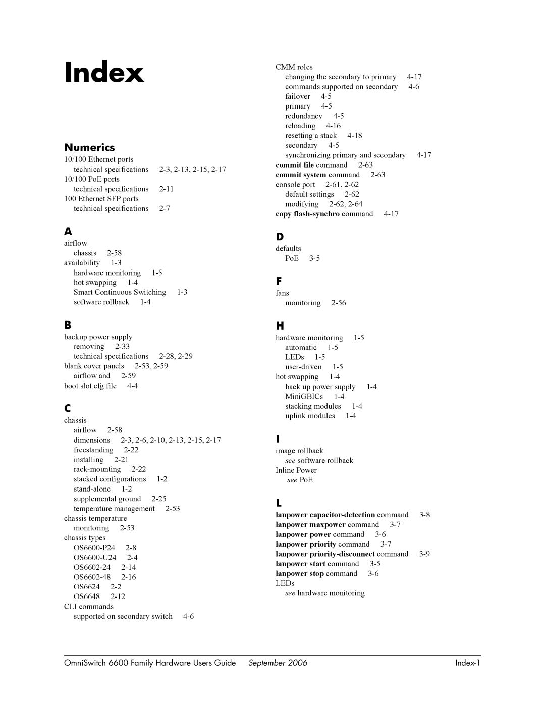 Alcatel-Lucent 6600 manual Numerics, Commit file command Commit system command, Copy flash-synchro command 