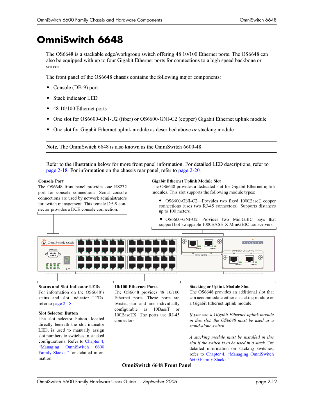 Alcatel-Lucent 6600 manual OmniSwitch 6648 Front Panel, TM OmniSwitch 