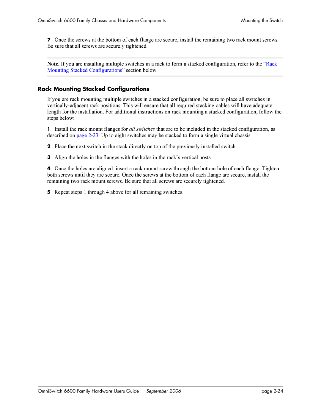 Alcatel-Lucent 6600 manual Rack Mounting Stacked Configurations 