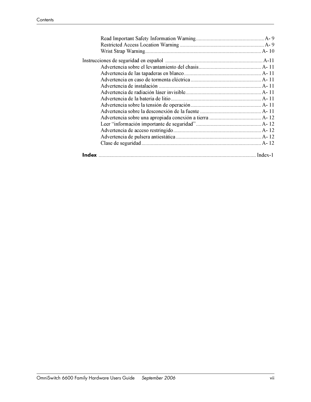 Alcatel-Lucent 6600 manual Index-1 