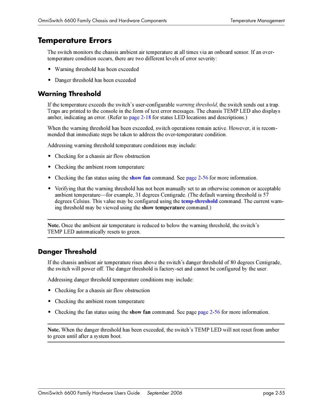 Alcatel-Lucent 6600 manual Temperature Errors 