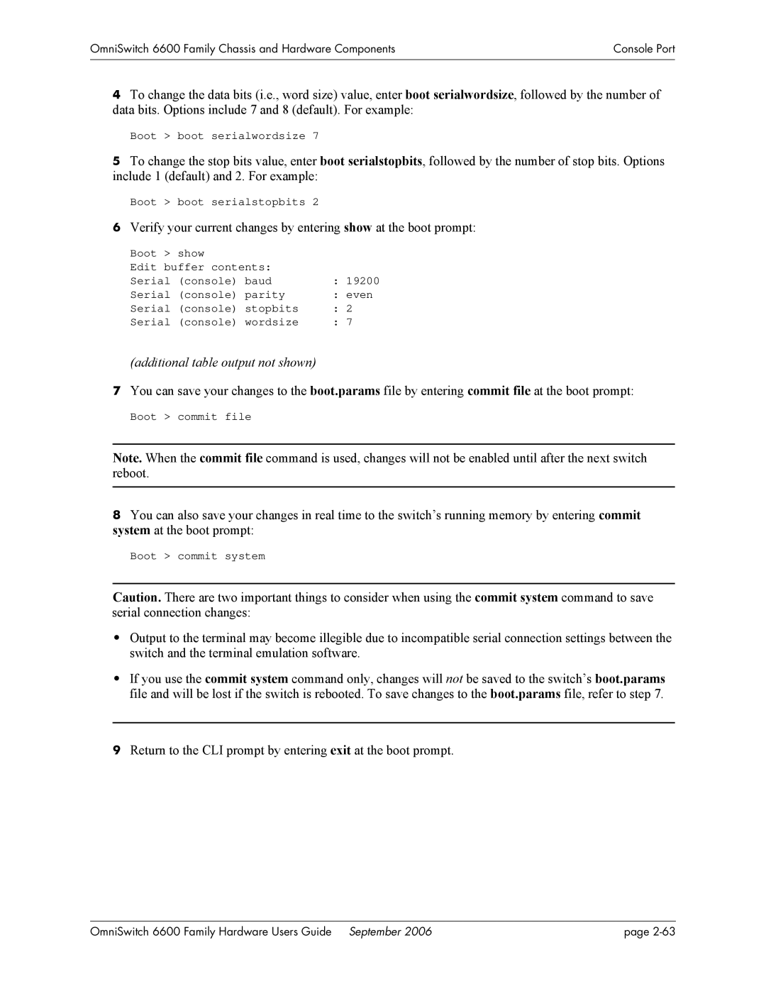 Alcatel-Lucent 6600 manual Additional table output not shown 