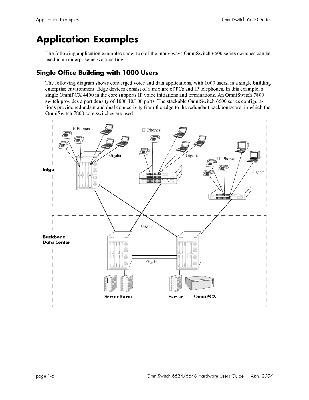 Alcatel-Lucent 6648, 6624, 6600 Series manual Application Examples, Single Office Building with 1000 Users 