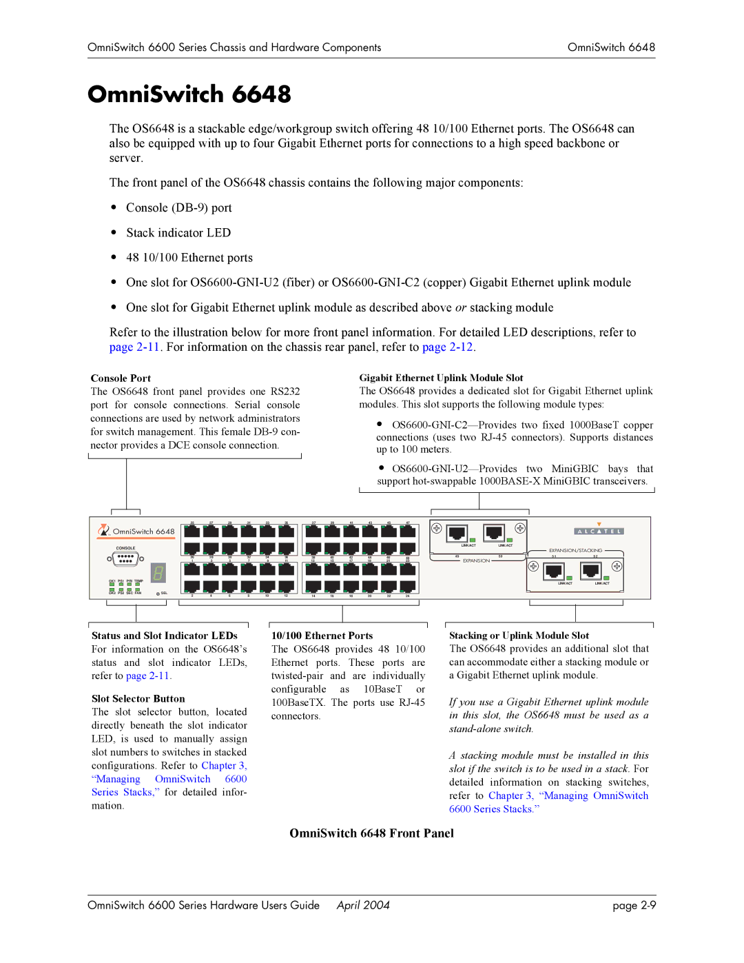 Alcatel-Lucent 6600 Series, 6624 manual OmniSwitch 6648 Front Panel, TM OmniSwitch 