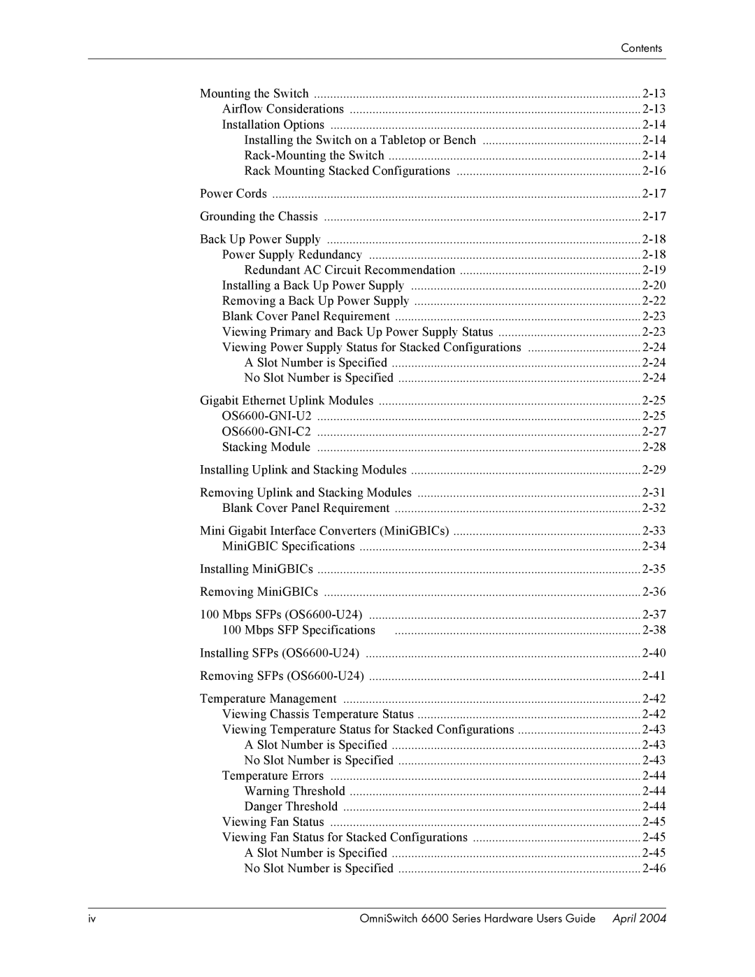 Alcatel-Lucent 6624, 6648, 6600 Series manual Contents 