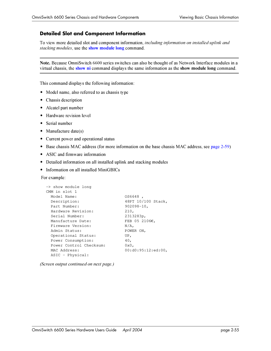 Alcatel-Lucent 6648, 6624, 6600 Series manual Detailed Slot and Component Information, Power on 