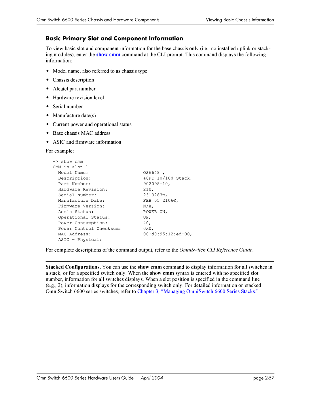 Alcatel-Lucent 6600 Series, 6648, 6624 manual Basic Primary Slot and Component Information 