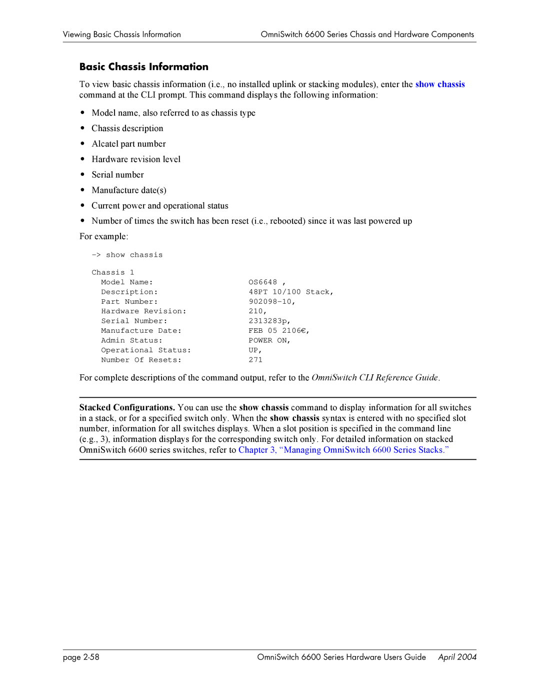 Alcatel-Lucent 6648, 6624, 6600 Series manual Basic Chassis Information 