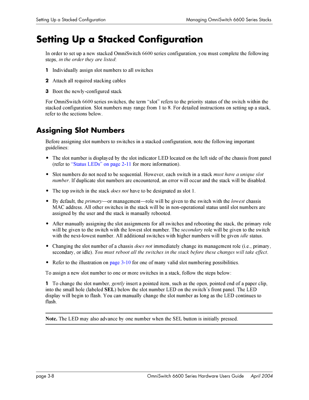 Alcatel-Lucent 6624, 6648, 6600 Series manual Setting Up a Stacked Configuration, Assigning Slot Numbers 